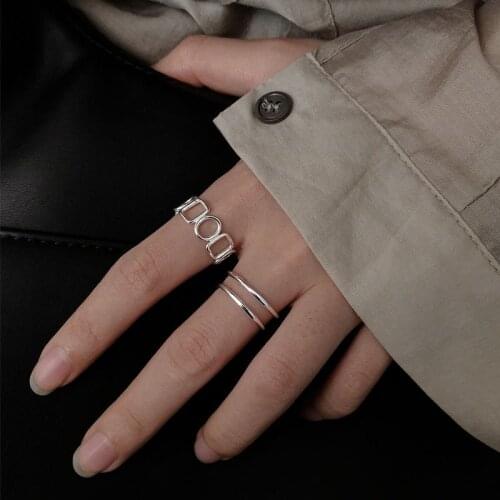 Resizable Simple Hollow Rings Set for Women Punk Metal Geometric Open Finger Ring Fashion Jewelry Female Wedding Bands Party