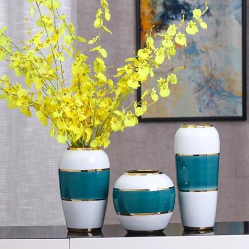 Creative Simple Modern Nordic Ceramics Vase Gold Line Retro Home desktop Living Room Decorative Ornaments Flower Arrangement