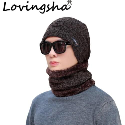 LOVINGSHA Female Winter Scarf Knitted Hat Set Women Mask Bonnet Caps Warm Baggy Winter Hats For Men Skullies Beanies Hats HT133