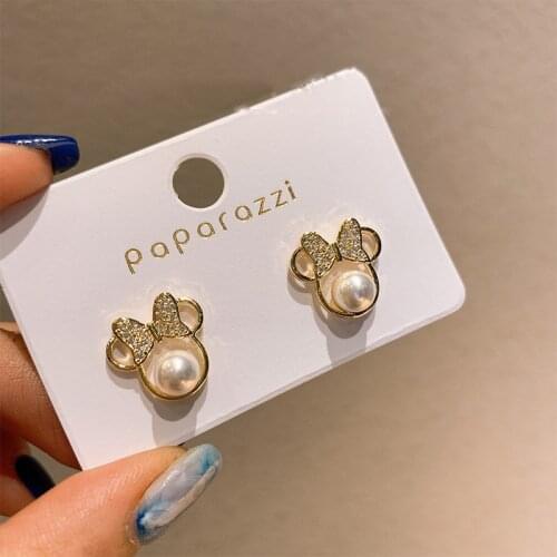 Sweet Girl Earrings 2021 Fashion New Crystal Pearl Cute Bow Net Red All-match Womens Earrings Factory Wholesale Earrings Pearl