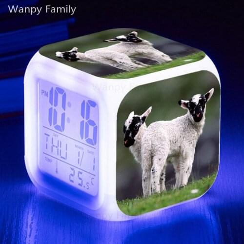 Very Cute Little Lamb Alarm Clock 7 Color Glowing Touch Sensing Alarm Clock For Kids Birthday Gift Multifunctio Digital Clock