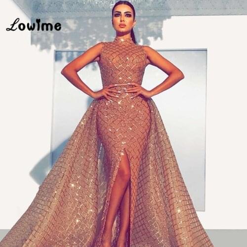 Muslim Mermaid Evening Dresses With Detachable Train Turkish Arabic Dubai Evening Gown Dress For Weddings Kaftan Robe De Soiree