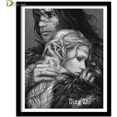 5D DIY Diamond Painting Couple Hugging 3D Diamond Embroidery Cross Stitch Mosaic Black White Picture Full Square Round Drill Kit