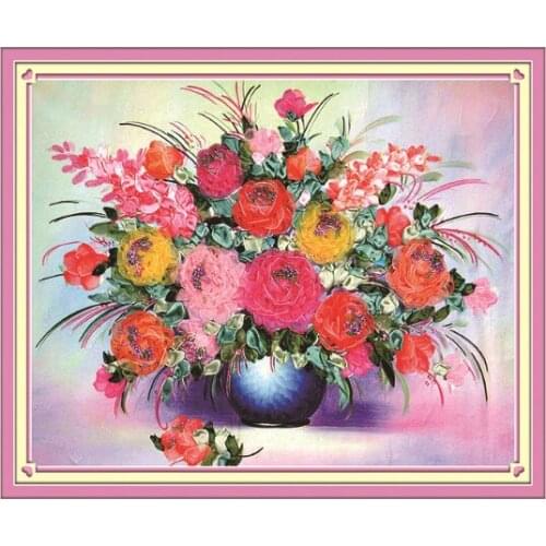 58x70cm 3D Blossom inflorescence Ribbon embroidery kit stain painting set handcraft kit DIY handmade needlework art home decor