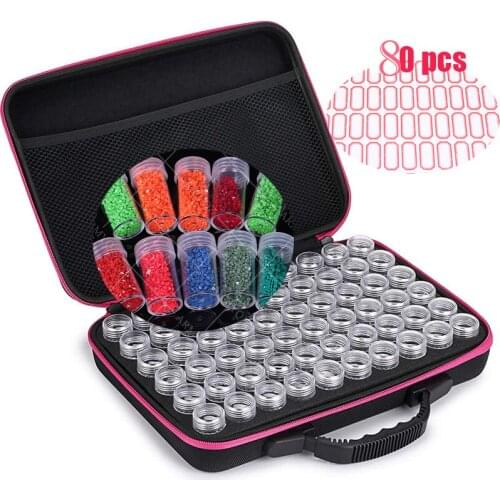 New Diamond Painting Accessories Carry Case Container Storage Box 60 Bottles diamant painting Hand Bag Tools With 80pcs stickers