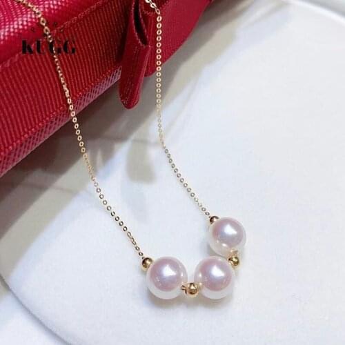 KUGG PEARL 18K Yellow Gold Necklace 8-8.5mm AAAAA Natural Akoya Pearl Jewelry Women Engagement Necklace Birthday Gift