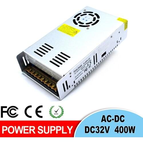 Adjustable Power Supply DC32V 12.5A 400W SMPS Transformers 220V 110V AC to DC32V Power Driver for CNC CCTV Stepper Motors Light