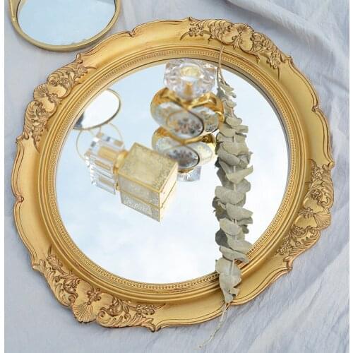 French Retro Mirror Tray Palace Style Luxury Cosmetics Jewelry Storage Tray Retro Round Ornaments Teacup Food Storage Tray Gifts