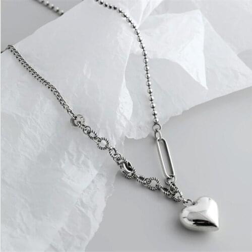 Thai Silver Glossy Love Retro Personality 925 Sterling Silver Jewelry Oval Twist Heart Clavicle Chain Pendant Necklaces N220