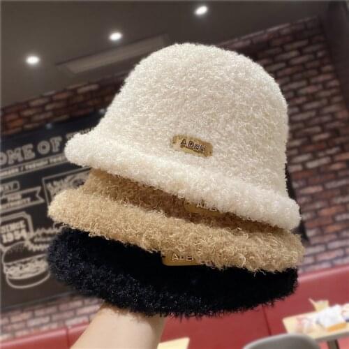 Hat autumn and winter ladies lamb wool top hat cute face fisherman hat warm ladies all-match winter basin hat tide