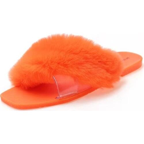 2021 Summer Women House Slippers Faux Fur Fashion Shoes Woman Slip on Flats Female Slides Black Pink Cozy Home Furry Slippers