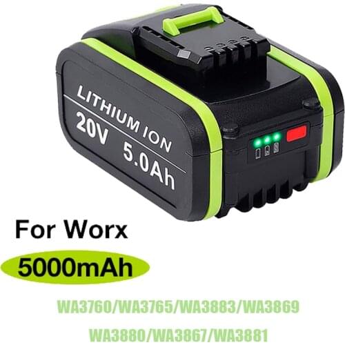 WA3551 20V 5.0Ah Replacement Battery Compatible for Worx WA3760 WA3765 WX390 WG329E Power Tools Li-ion Rechargeable Battery
