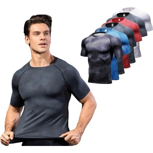 Sports Shirts for Men Fitness Tank Tops Compression Gym Clothing Printed T-shirt Running Jogging Sportswear Rashguard Jerseys