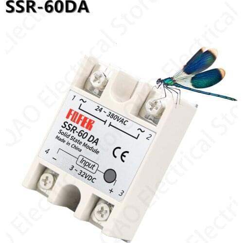 SSR-60DA Solid State Relay DC-AC Actually 3-32V DC TO 24-380V AC SSR Relay without Cover
