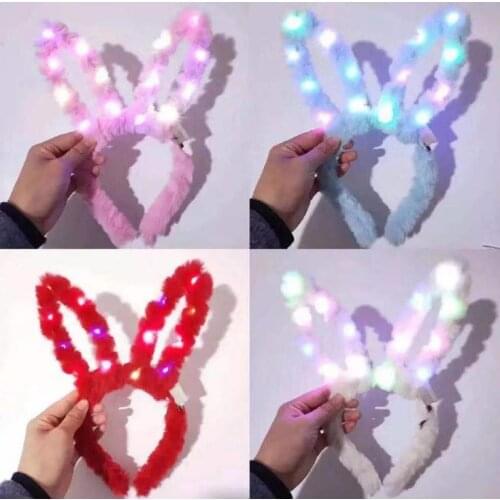 LED Flashing Plush Rabbit Ears Headband Women Girls Bunny Light Up Hairband Headwear Glowing Hoop Wedding Party decor SN1031