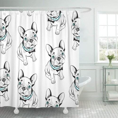 Gray Frenchie French Bulldog on Funny Dogs Shower Curtain Blue Eyes Curtain Waterproof Polyester Fabric