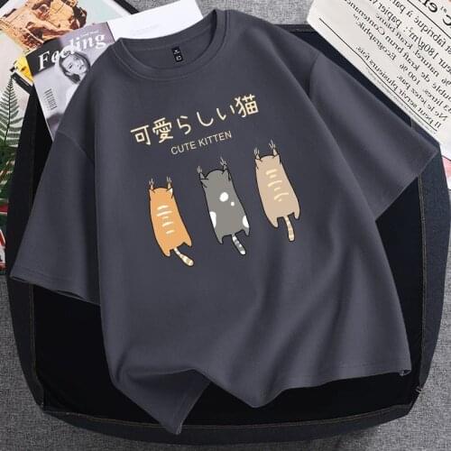 2021 Korean Cotton Harajuku T-shirt Woman Tshirts Korean Cat Kawaii T Shirt Womens Clothing Ullzang Graphic Tees Female