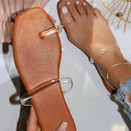 Women Square Toe Thong Slippers 2021 Woman Transparent Shoes Summer Female Open Toe Flats Ladies Beach Footwear Plus Size 43