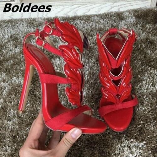 Factory Price Women Stiletto High Heels Sandals Shoes Leaf Black Red Yellow White Wedge Plaftorm Rome Style Lady Sexy Shoes