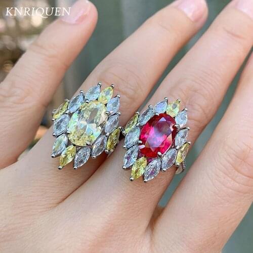 2021 Retro Ruby Topaz Rings for Women Luxury Simulated Ruby Topaz Lab Diamond Wedding Party Ring Fine Jewelry Gifts Wholesale