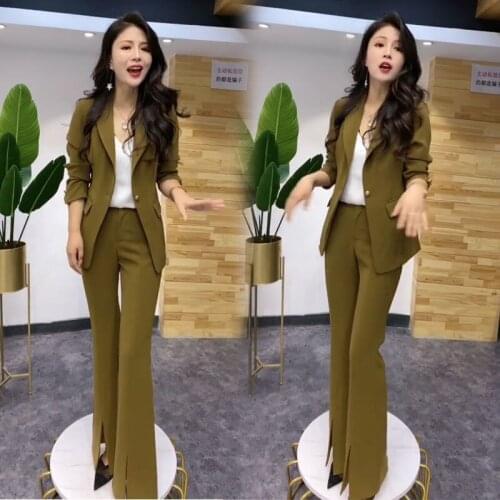 Women 2021 Spring Autumn New Fashion Pants Suit Office Blazer Jackets Elegant Coat Trousers Female 2 Piece Set Slim Outfit C290