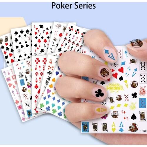 10Pcs Nail Decal Poker Flower Pattern Removable Multiple Styles Adhesive Decoration Stickers for Nail Art