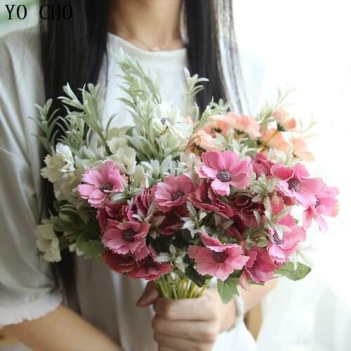 15 Heads Small Milan Flower Bouquet for Home Decor Wedding Bride Accessories Silk Flowers Home Vase Decorative Artificial Flores