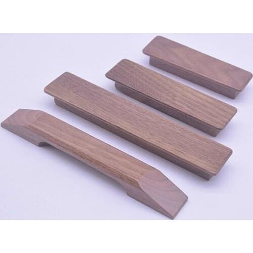 4pcs/lot Solid Wood Handle Retro Black Walnut Color Cabinet Wardrobe Drawer Door Wooden Handle Hardware Accessories