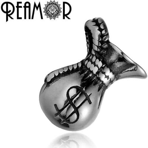 REAMOR 5pcs 316l Stainless Steel Money Symbol Bag Beads Spacer Charm Beads DIY Beaded Bracelet Accessories For Jewelry Making
