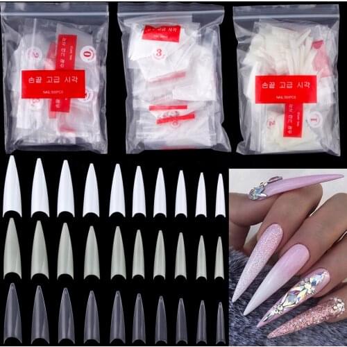 500pcs/Bag Nail Tips Transparent Stiletto Fake Nails Manicure Acrylic Gel DIY Full Cover Artificial Nail Capsule Salon Tools
