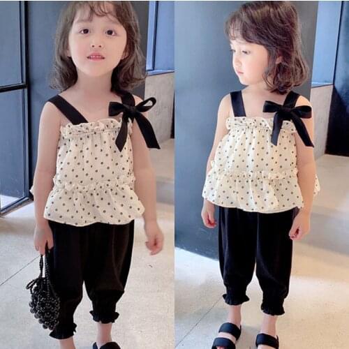Childrens Sweet Suit Summer Girl Sling Top + Leggings Two-piece Suit Childrens Clothing
