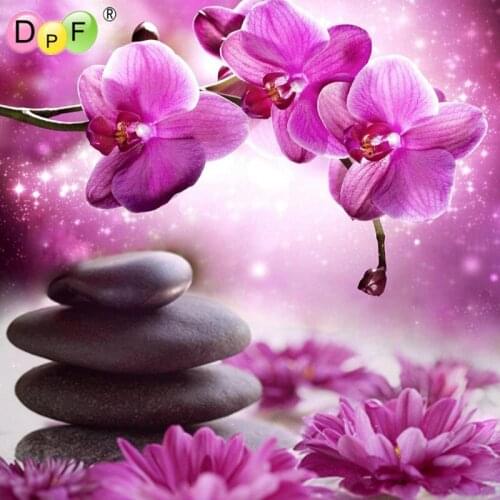 DPF 5D Diamond Embroidery Cross Stitch Purple Flower And Stone square Full Diamond Mosaic Picture Pasted Needlework home Decor