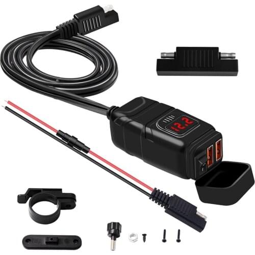 Dual USB 12V Waterproof Motorcycle Handlebar Charger Quick Charger 3.0 with Voltmeter USB Motorcycle Charger Adapter