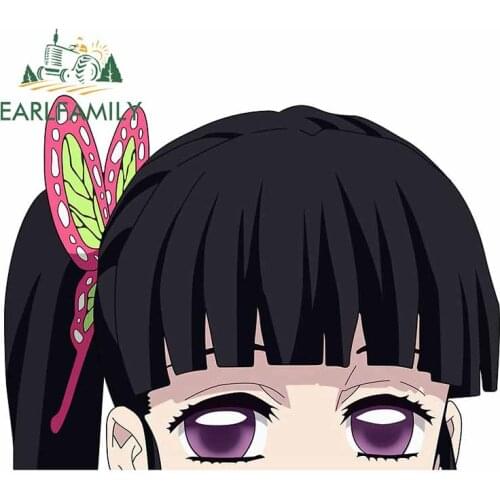 EARLFAMILY 13cm x 10.2cm Auto Car Stickers for Demon Slayer Beauty Anime Peeker Graphics Vinyl Decal Windows JDM Car Wrap