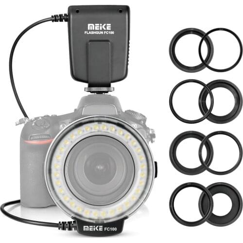 MEIKE FC100 Macro Ring Flash LED for Canon 5D3 EOS R5 R6 Nikon Z6 Z7 D850 Pentax Olympus DSLR Camera