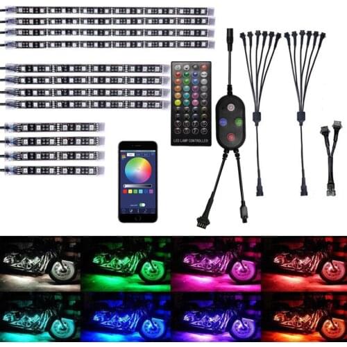 12PCS Motorcycle Lighting Kit Bluetooth APP 5050 RGB Lamp 40-key Infrared Remote Control Music Rhythm For Harley-Davidson