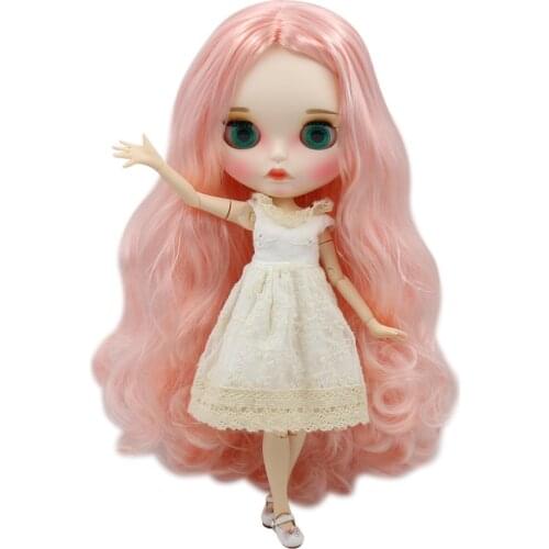 ICY DBS Blyth Doll 1/6 BJD 30cm nude joint body with pink long curly hair and matte face BL136/1010