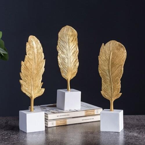Golden Feather Miniature Figurines Home Decor Living Room Office Desk Decoration Home Decoration Accessories Modern Fairy Garden