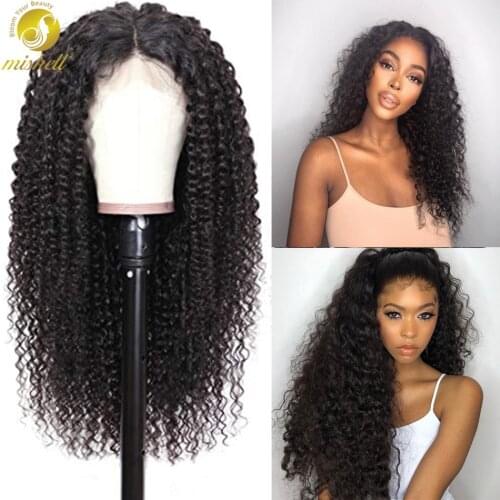 Mishell Kinky Curly Human Hair Wig For Black Women Deep Wave Curly 180% Density Lace Front Wig