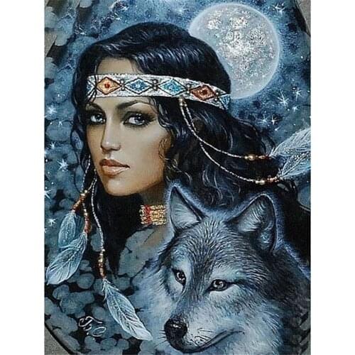 Loup Indian Women Printed Canvas 11CT Cross Stitch Full Kit Embroidery DMC Threads Knitting Sewing work Craft Magic