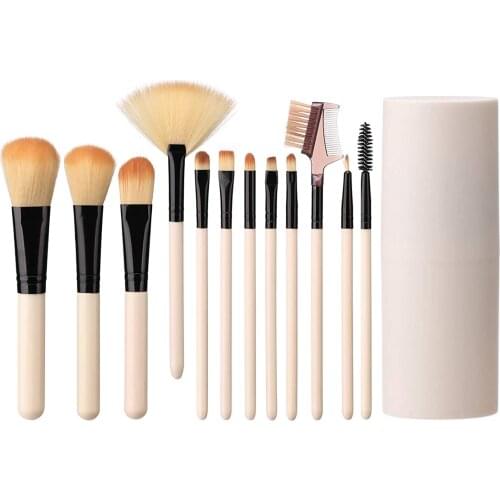12 Pcs Makeup Brush Set, Premium Cosmetic Foundation Blending Blush Concealer Eye Shadow, blush brush tools (Beige)
