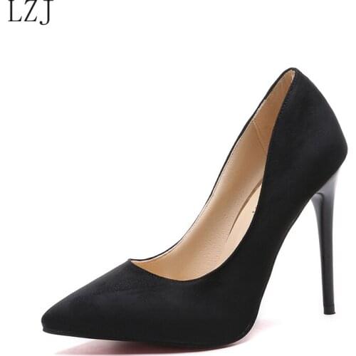 Womens super high heels solid color pointed shallow mouth suede single shoes set foot stiletto sexy prom wedding shoes 44 size