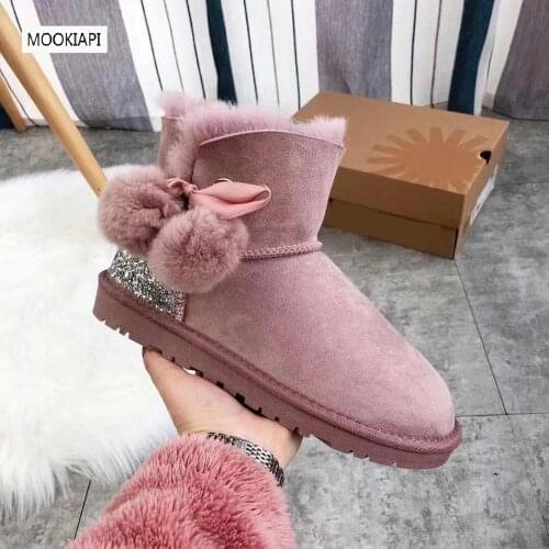 The latest high-quality snow boots in Europe in 2019, womens shoes, real sheepskin, natural wool, free delivery