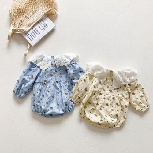 2021 Autumn New Baby Girl Long Sleeve Bodysuit Cute Floral Lace Girl Jumpsuit Cotton Fashion Toddler Princess Clothes