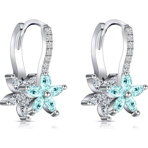 New Elegance Luxury High Quality Zircon Ear Clip Earrings For Women Girls Colourful Flower Silver Metal Earrings Female Jewelry