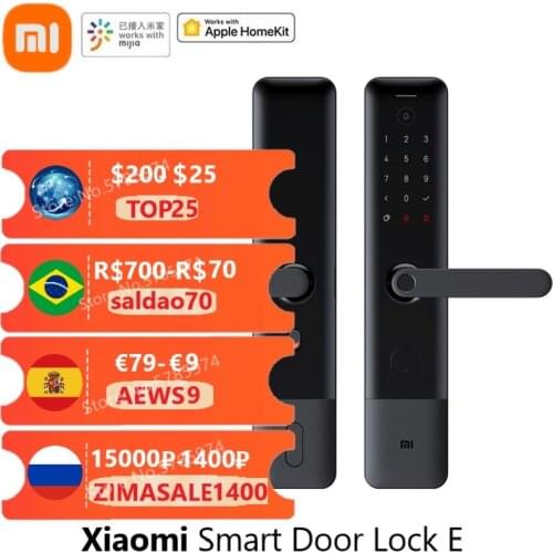 New Xiaomi Mijia Smart Door Lock E Fingerprint Password Bluetooth Unlock Detect Alarm Work Mi Home App Control with Doorbell