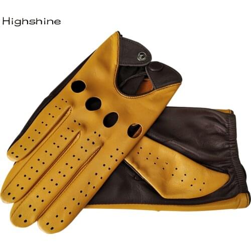 HIGHSHINE mens Genuine Leather Gloves Male Breathable Goatskin Thin Spring Summer Autumn Driving Anti-skid Mittens Men Gloves