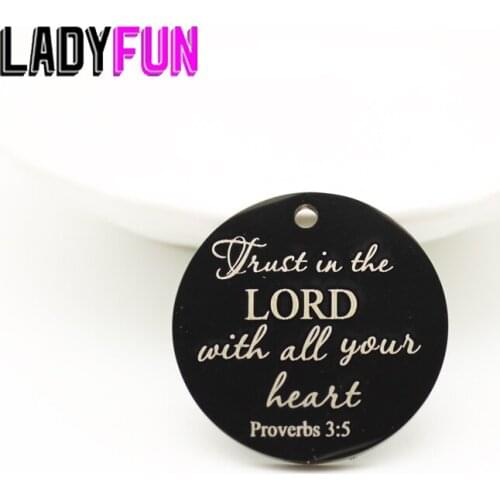 Trust In The Lord With All Your Heart Charm Stainless Steel Charms Scripture Faith Christian High Polish Mirror Surface Pendant