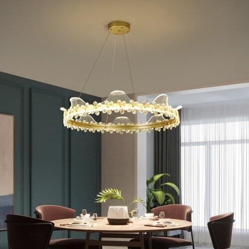 Postmodern golden light luxury hall crystal chandelier creative minimalist restaurant lighting romantic warm master bedroom lamp
