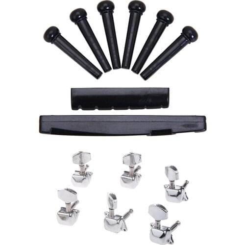Practical 3R 3L Semiclosed Guitar Tuning Pegs Keys with Nut & Saddle & Bridge Pins String Instrument Accessories